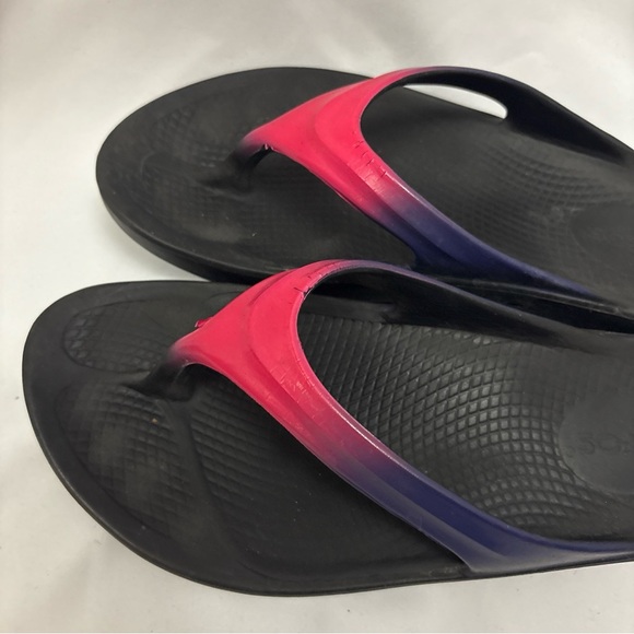 OOFOS OOLALA Luxe Women’s Size 8 Thong Recovery Sandals Flamingo Pink Blue - Picture 6 of 12